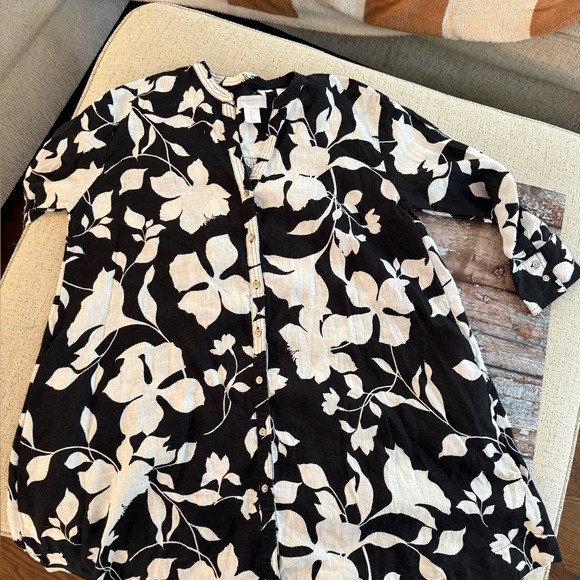 Cynthia Rowley 100% Linen Black and White Floral Women's Dress - Picture 6 of 7